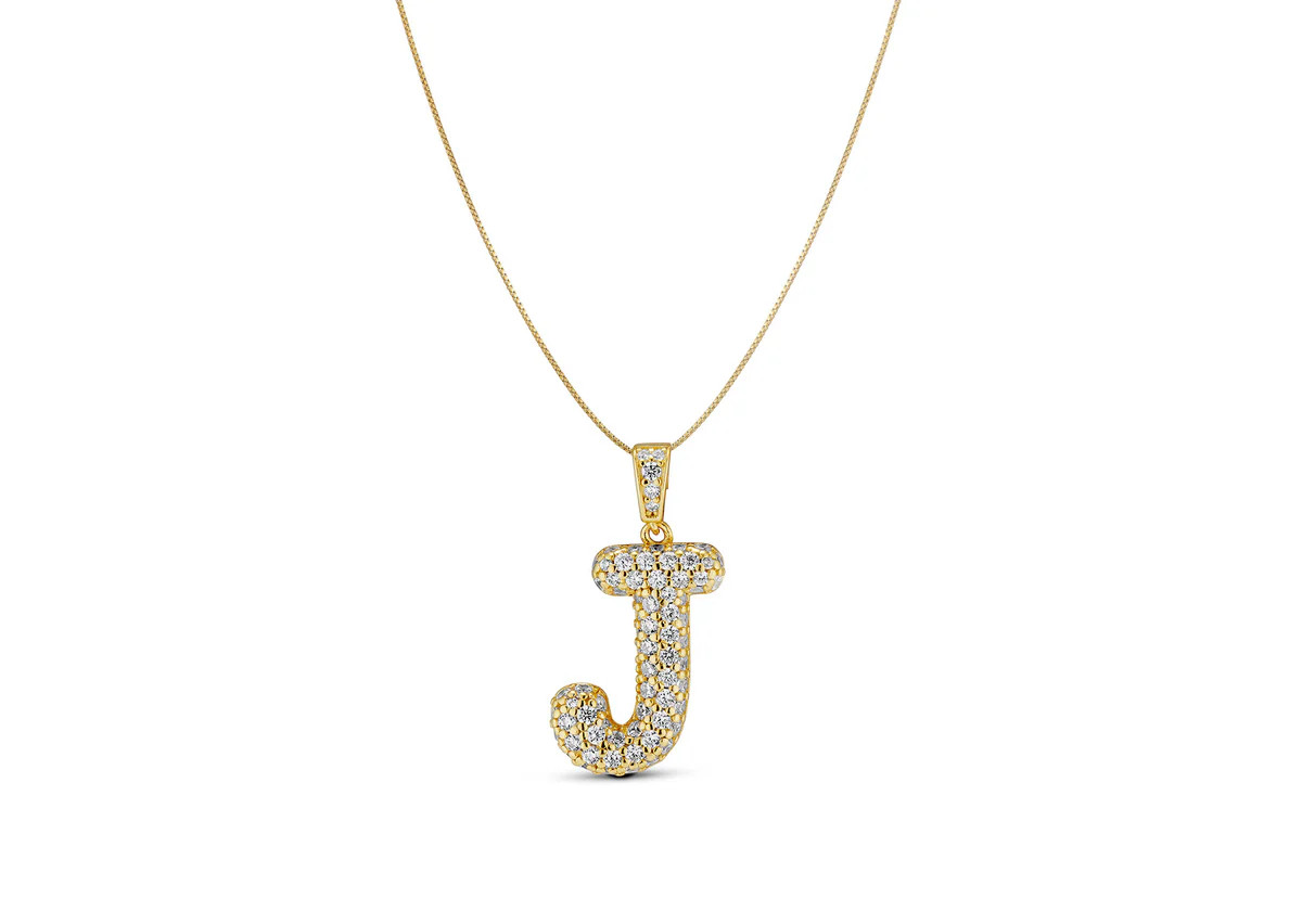 GOLD BUBBLE LETTER CZ NECKLACE | EP JEWELS 