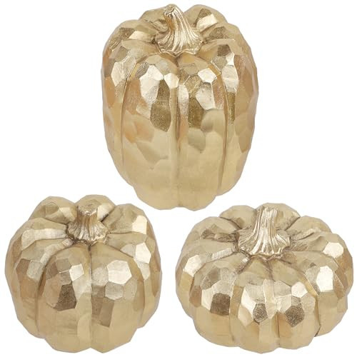 winemana 3 Pack Gold Pumpkins for Decorating – Fall & Thanksgiving Decorations for Home, Table, Fireplace Mantel, Office, Elegant Decorative Pumpkin Autumn Indoor Decor | Amazon (US)