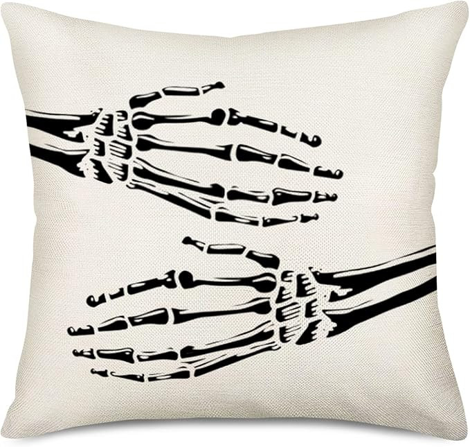 Halloween Skull Decorative Pillow Covers Cotton Linen Vintage Skeleton Hand Hug You Wicked Scary ... | Amazon (US)