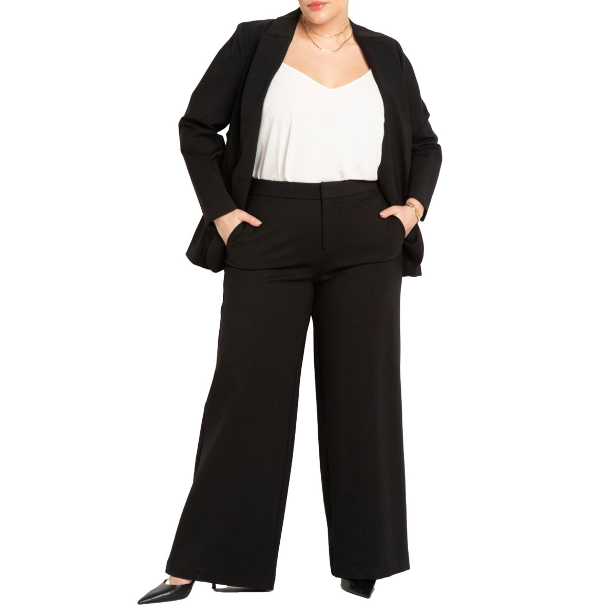 Eloquii Women's The Ultimate Stretch Wide Leg Pant - Totally black | Macy's
