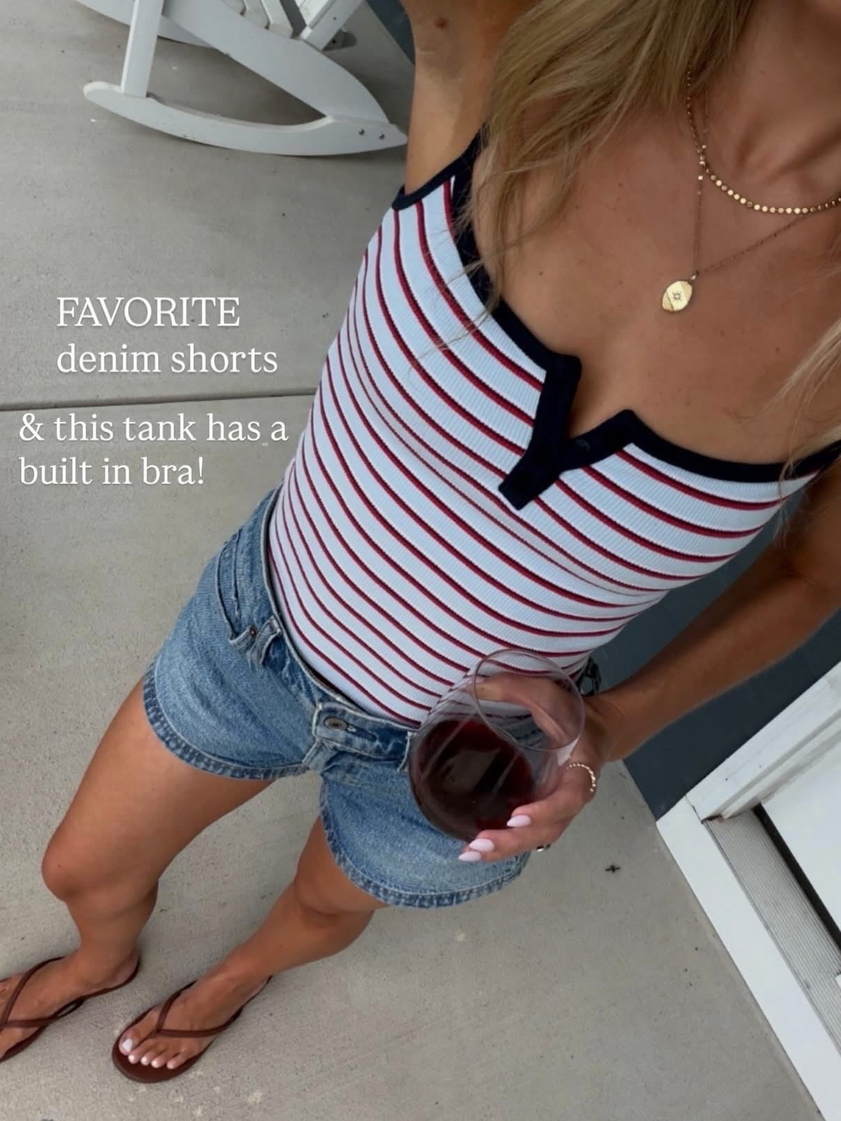 Easy casual summer ootd — striped tank top has a built in bra and just came out in more colors! These are one of my favorite styles of denim short that I wear on repeat — size 24

#LTKxAbercrombie #LTKPetite #LTKSaleAlert