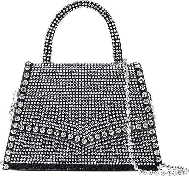 Glitter Rhinestone Crossbody Evening Bag - Fashion Crystal Top Handle Bags Cocktail Party Club Bling | Amazon (US)