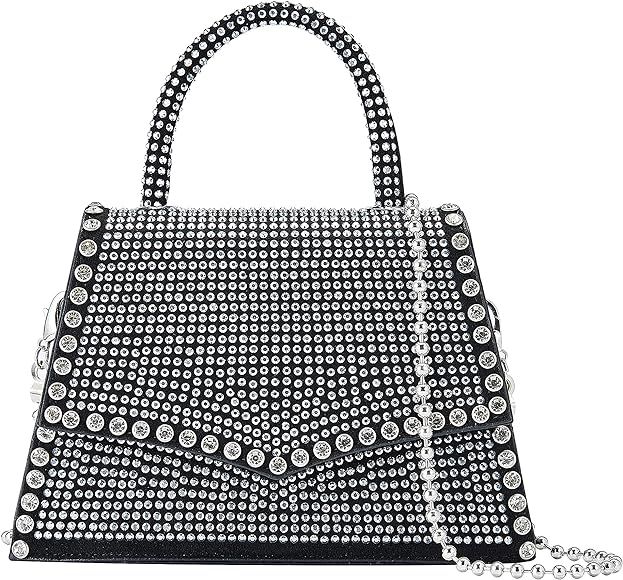 Glitter Rhinestone Crossbody Evening Bag - Fashion Crystal Top Handle Bags Cocktail Party Club Bling | Amazon (US)