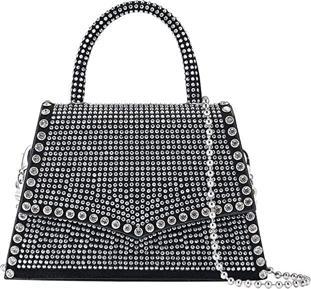 Glitter Rhinestone Crossbody Evening Bag - Fashion Crystal Top Handle Bags Cocktail Party Club Bl... | Amazon (US)