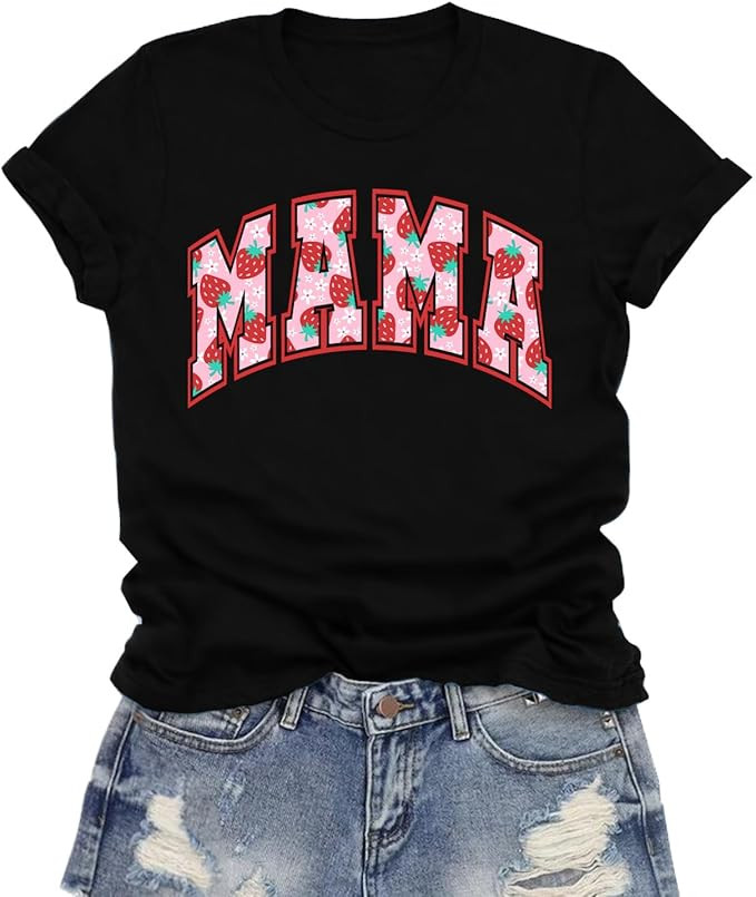 Mama Shirts for Women Cute Strawberry Mama T-Shirt Mothers Day Tee Tops | Amazon (US)