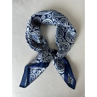 Paisley Mulberry Silk Scarf Navy & White Neckerchief, Wrist Scarf | Etsy (US)