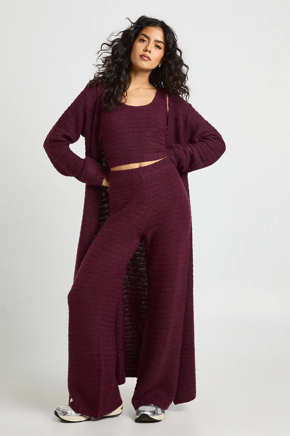 Burgundy Textured Knit Crew Neck Knitted Top | Boohoo | Boohoo.com (UK & IE)