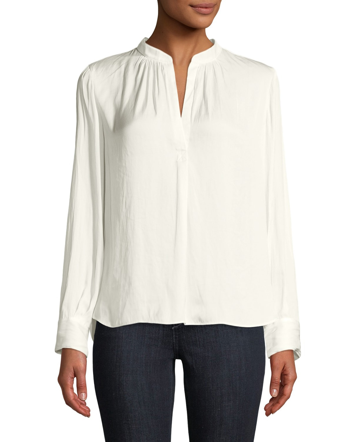 Tink V-Neck Satin Long-Sleeve Blouse | Neiman Marcus