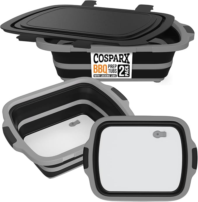 2-Pack XL Collapsible BBQ Prep Tub with Built-In Cutting Board, Lid & Strainer – Marinate, Drai... | Amazon (US)