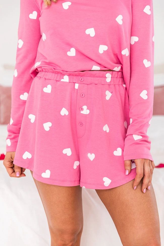 Take A Challenge Pink Heart Print Lounge Shorts | The Pink Lily Boutique