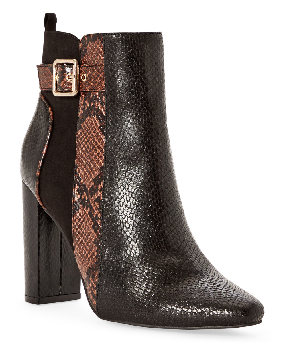 JustFab Women's Casual boots BLACK - Black & Brown Snake Linette Ankle Boot - Women | Zulily