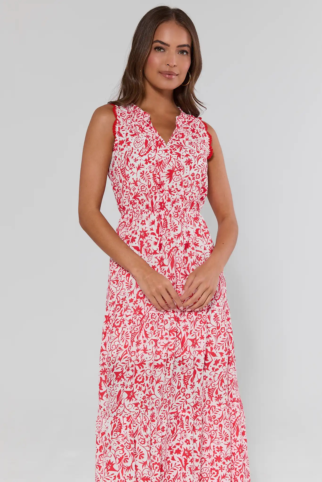 Red Printed Midi Dress | Avara