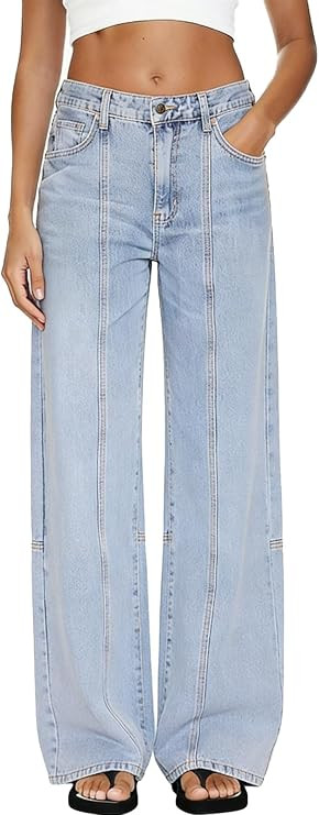 MARIASHA Women's Wide Leg Jeans High Waisted Stretchy Buttoned Zimbaplatinum Denim Pants | Amazon (US)