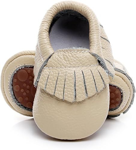 HONGTEYA Leather Baby Moccasins Hard Soled Tassel Crib Toddler Shoes for Boys and Girls | Amazon (US)