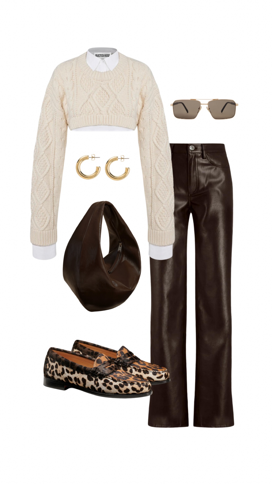 Fall Outfit: Styled these faux brown leather pants with a cropped cozy cable knit sweater and  trending leopard print loafers under $200! This white detachable collar from Amazon is under $10 and an absolute closet essential this season!!

#LTKSeasonal #LTKShoeCrush #LTKFindsUnder100