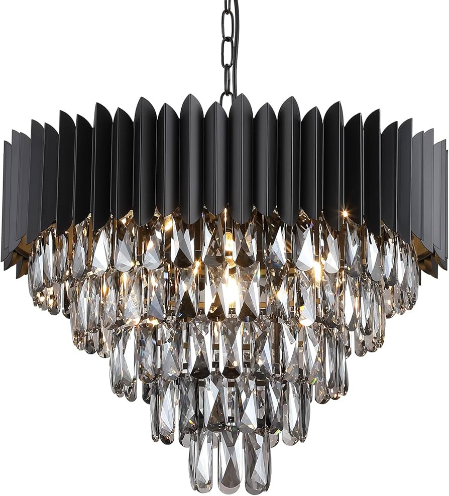 Black Crystal Chandeliers,Contemporary 24'' Modern Ceiling Lights Fixtures Flush Mount Pendant Li... | Amazon (US)