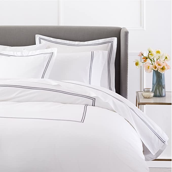 Amazon Brand – Pinzon 400 Thread Count Egyptian Cotton Sateen Hotel Stitch Duvet Cover - King, ... | Amazon (US)