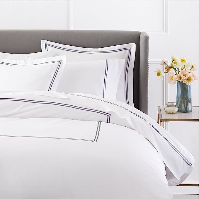 Amazon Brand – Pinzon 400 Thread Count Egyptian Cotton Sateen Hotel Stitch Duvet Cover - King, ... | Amazon (US)