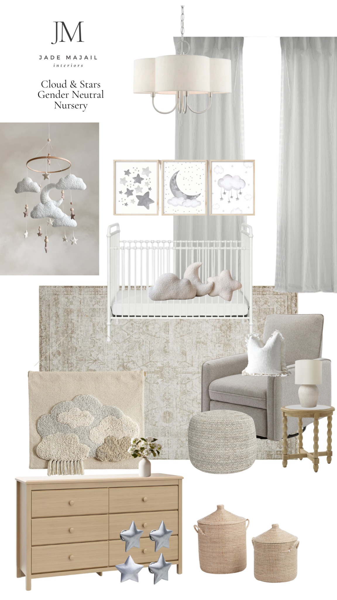 This gender neutral cloud & stars nursery is so dreamy ☁️💫

White crib, sheer curtains, mobile, artwork, home decor, neutral area rug, nursery glider, tapestry, ottoman pouf, pillows, wallpaper

#LTKHome #LTKFamily #LTKBaby