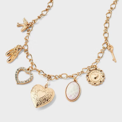 Mixed Heart Charm Necklace - Wild Fable™ Gold | Target
