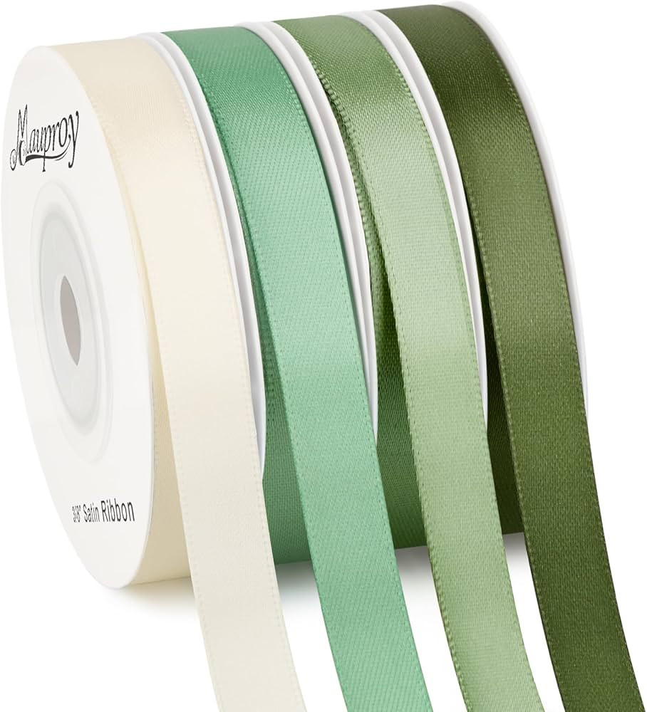 3/8 Inch Green Satin Ribbon, 4 Rolls Total 40 Yards, Double Faced Mixed Green Thin Ribbon for Gif... | Amazon (US)