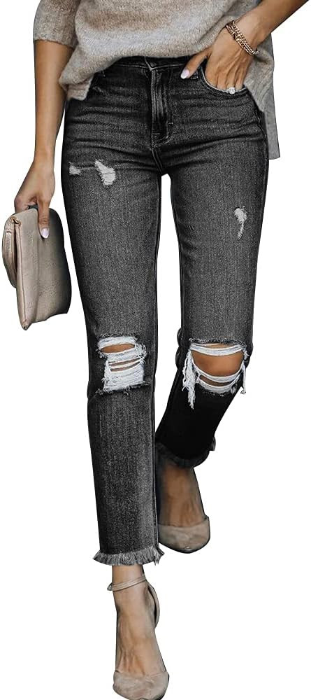 POTILI Womens Boyfriend Jeans High Waisted Casual Ripped Denim Pants for Teen Girl with 5 Pockets | Amazon (US)