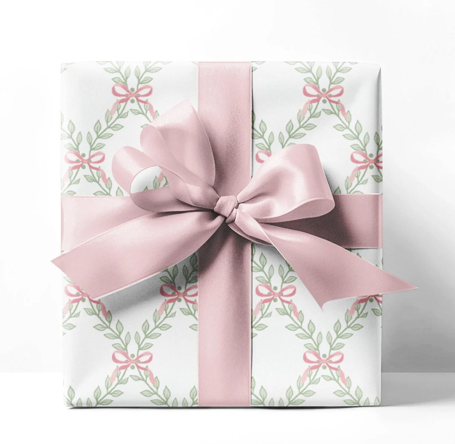 Pink Bow Greenery Trellis Wrapping Paper - Etsy | Etsy (US)
