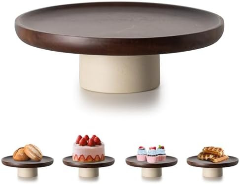 9 inch Rustic Acacia Wood Cake Stand - Natural Wooden Clay Wedding Cake Pedestal Serving Stand fo... | Amazon (US)
