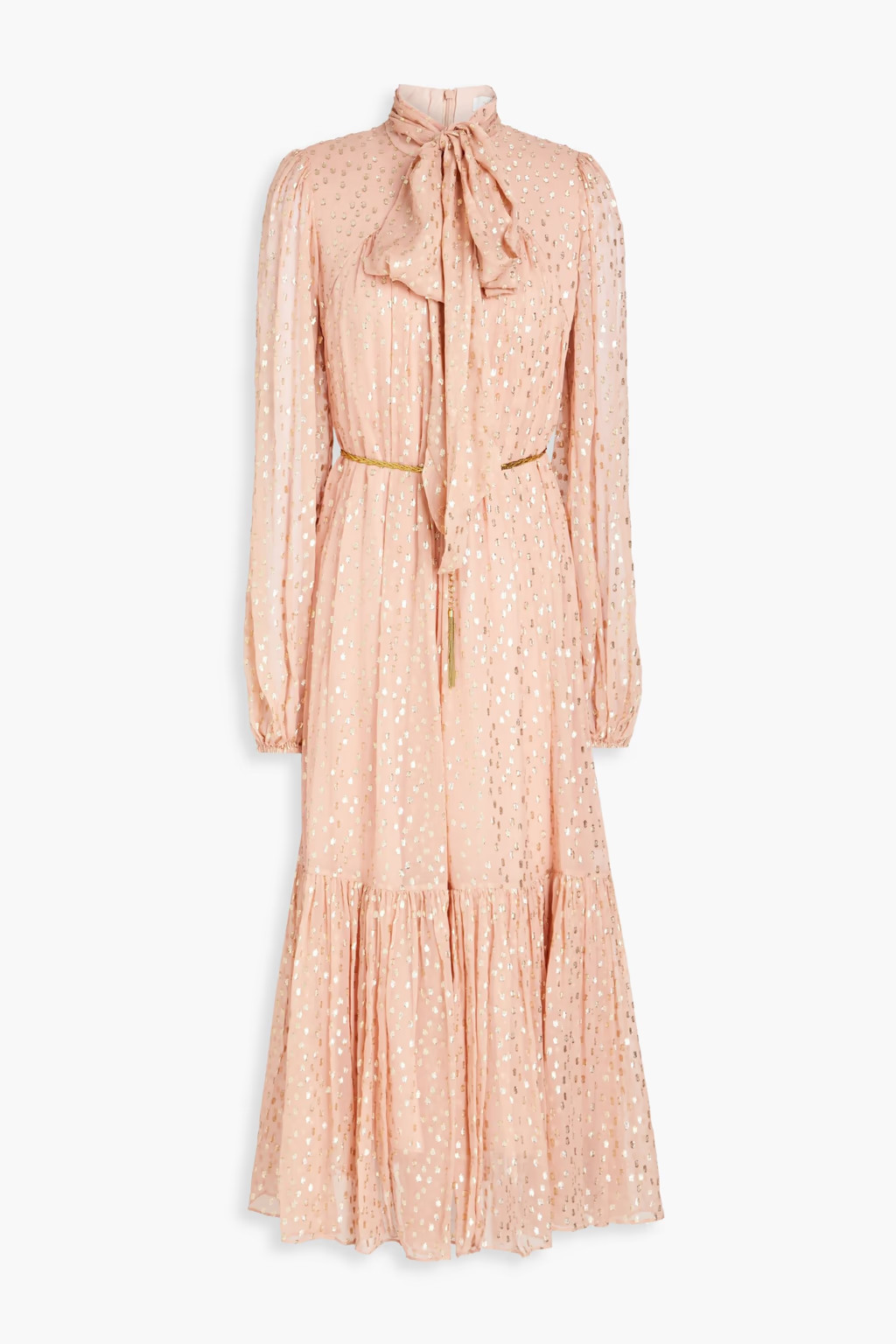 Billow pussy-bow metallic fil coupé crepon midi dress | The Outnet (UK and Europe)