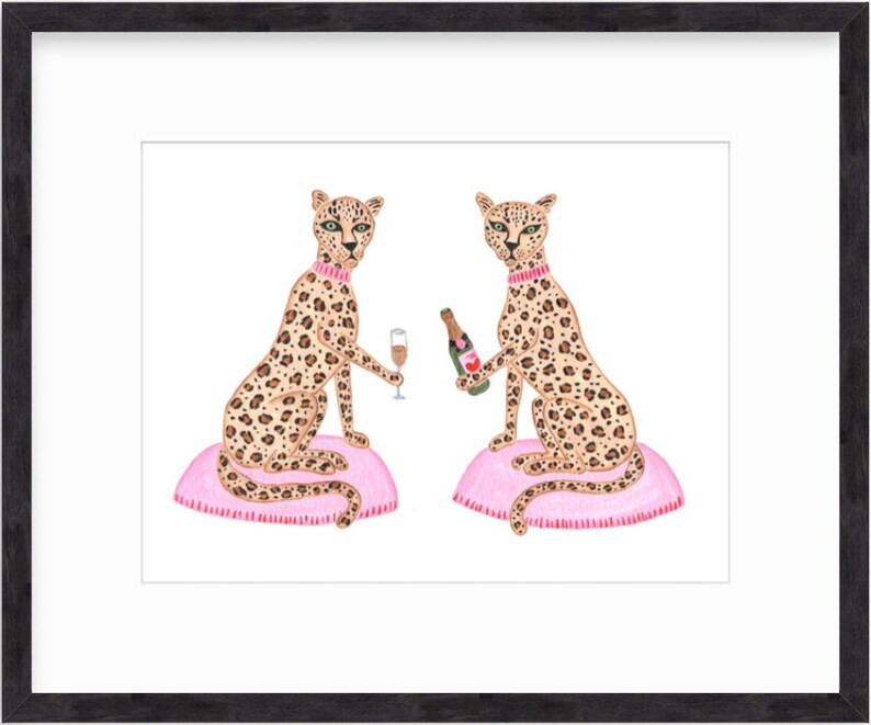 Chic Preppy Leopard Art Print: Rosé and José Sipping for Bar - Etsy | Etsy (US)