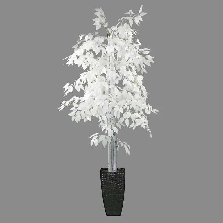 6 Foot Designer White Ficus Tree in Black Metal Pot | Walmart (US)