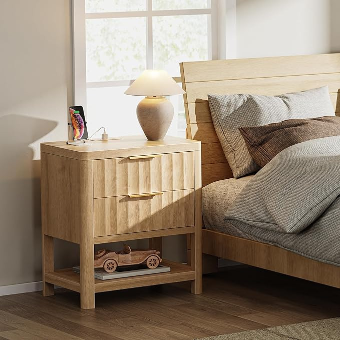 Huuger 27.6 Inch Tall Night Stands with Charger Station, USB-C Port, Fluted Nightstand Set of 2, ... | Amazon (US)