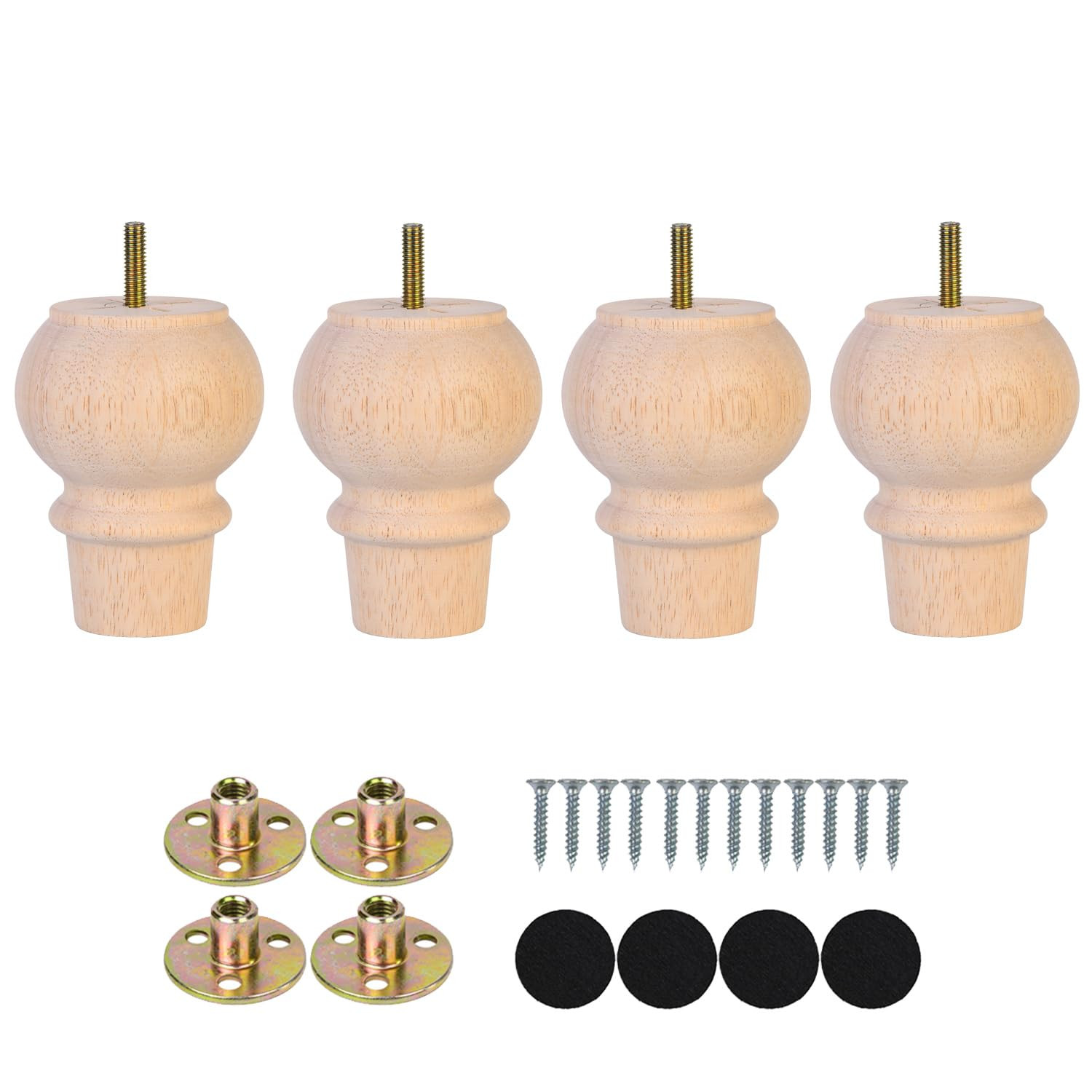 Maricome 4 Inch Unfinished Furniture Wood Legs Set of 4 Bun Feet for Sofa Couch Cabinet Dresser M... | Amazon (US)