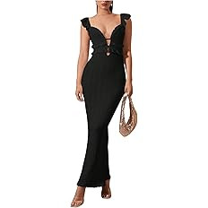 SOLY HUX Women's Maxi Dress Crochet Ruffle Sleeveless Backless Bodycon Long Dresses | Amazon (US)