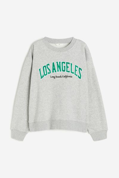Printed Sweatshirt - Light gray melange/Los Angeles - Ladies | H&M CA | H&M (US + CA)