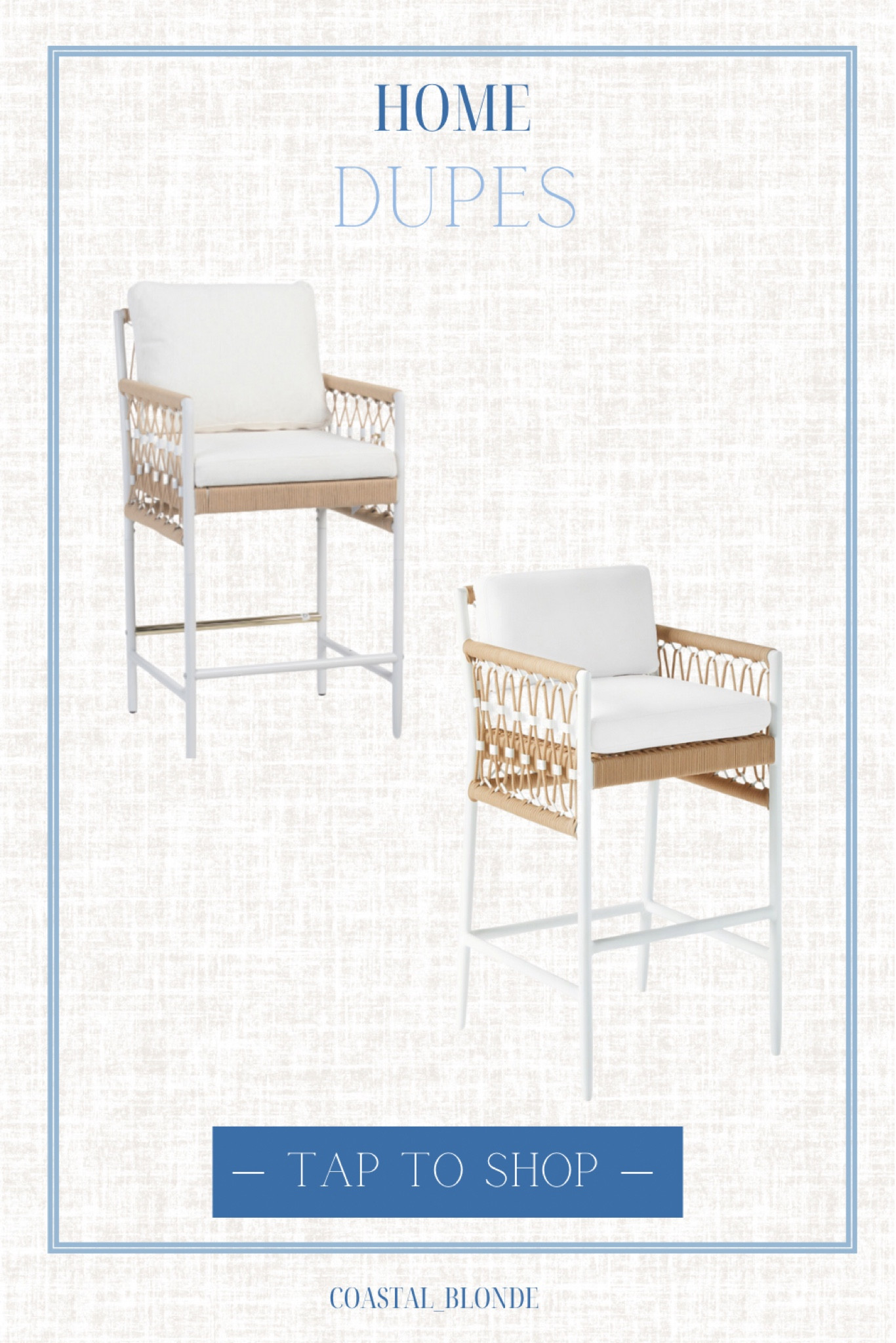 Serena and lily DUPE white wicker rope chairs home decor counter stools