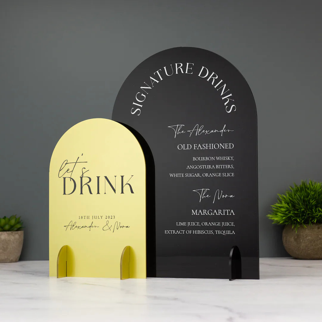 Wedding Party Bar Drinks Menu Acrylic Sign Double Arch UV Printed Event Signature Drinks - Etsy | Etsy (US)