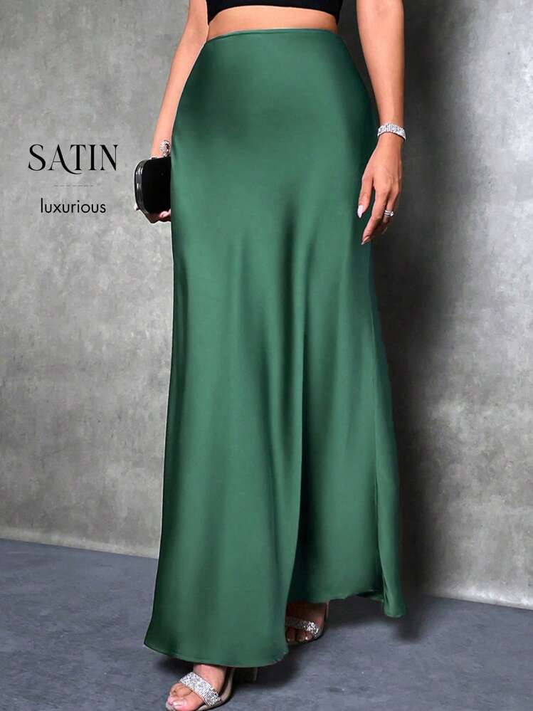 Glamine Solid Maxi Satin Skirt | SHEIN