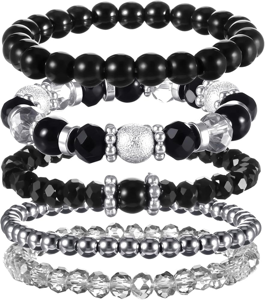 5 Pcs Boho Beaded Bracelets for Women Black Bracelets for Woman Stackable Colorful Trendy Costume... | Amazon (US)