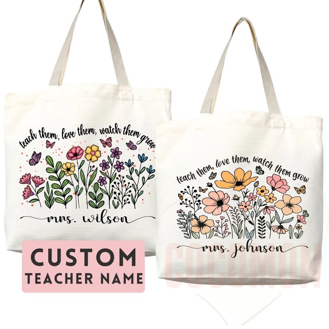 Teacher Appreciation Gift Tote Bag Canvas Custom Teacher Gift Personalized School Bag Gifted Teac... | Etsy (US)