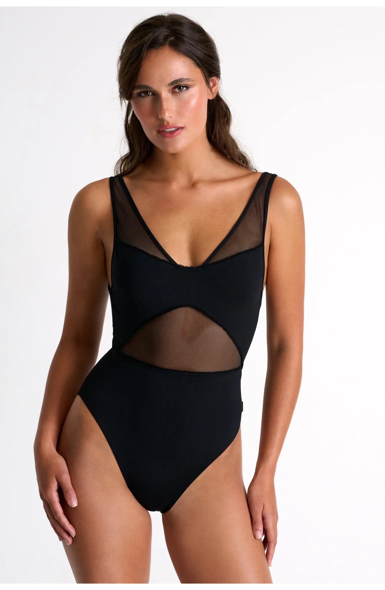Grid Mesh Plunging One-Piece | Nordstrom