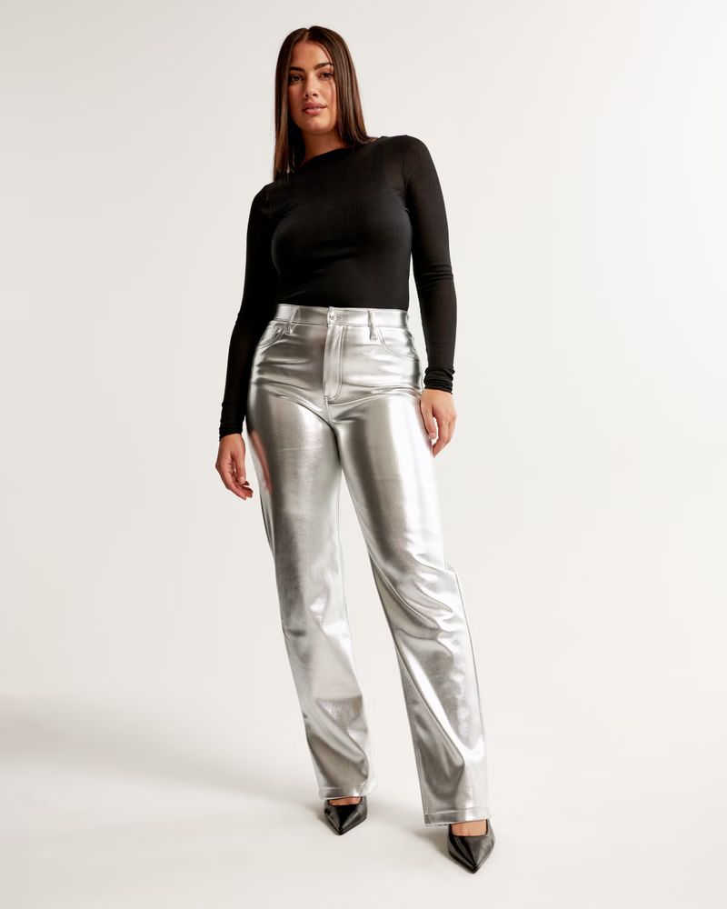 Women's Curve Love Vegan Leather 90s Relaxed Pant | Women's Bottoms | Abercrombie.com | Abercrombie & Fitch (US)