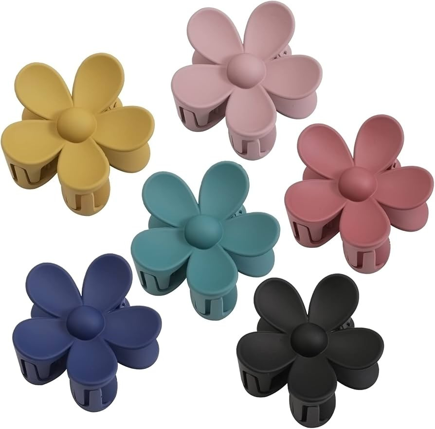 Matte Floral Hair Claw Clips - 6 Large Non-Slip Clips with Strong Hold for Thick or Thin Hair, Cu... | Amazon (US)