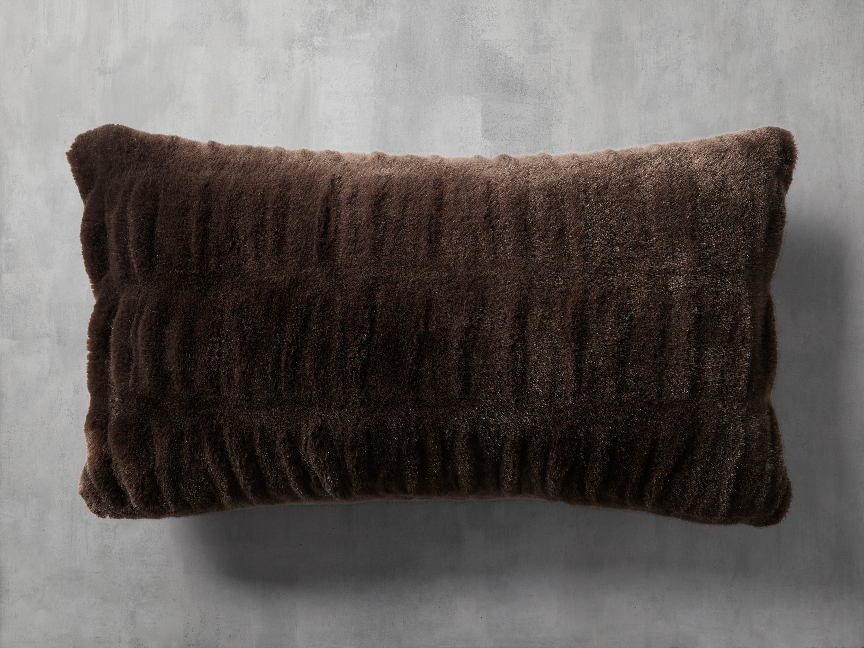 Luxe Faux Fur Pleated Lumbar Pillow Cover in Chocolate | Arhaus