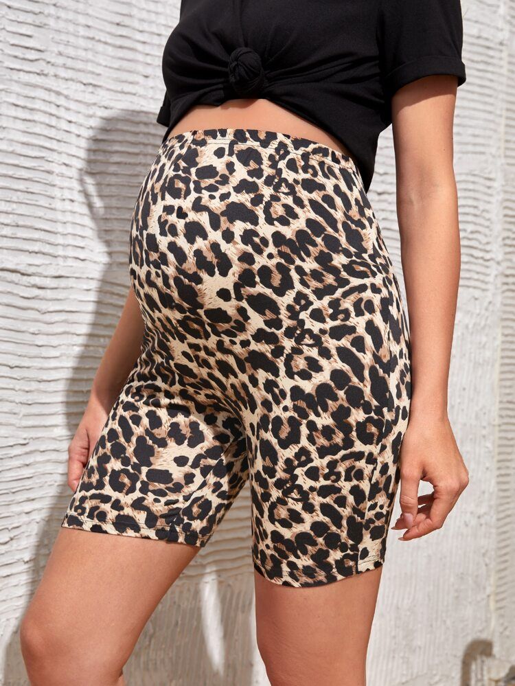 SHEIN Maternity Leopard Print Biker Shorts | SHEIN