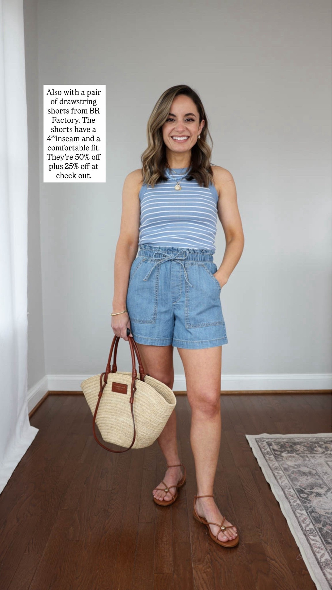 A few things I’ve shared recently are on sale this weekend! 

Striped tank top (LOFT): xxs - 50% off 
Pull on shorts (BR Factory): xxs