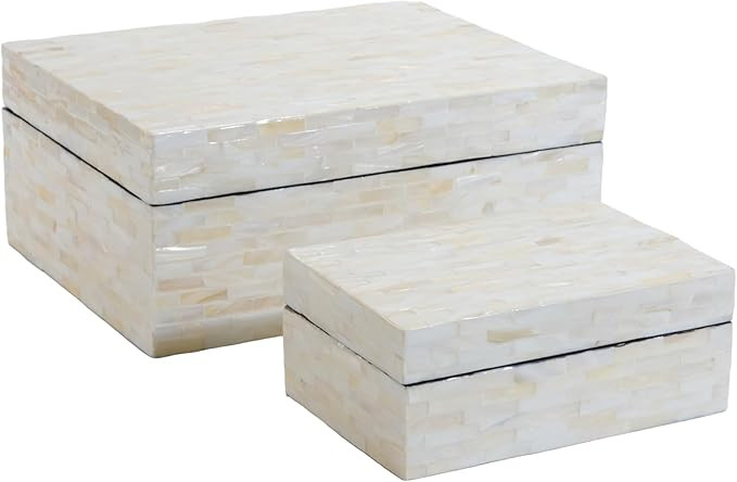PEMAR Set of 2 Mother of Pearl Decorative Boxes w Lids, Handmade Mosaic Keepsake Jewelry Box Rect... | Amazon (US)