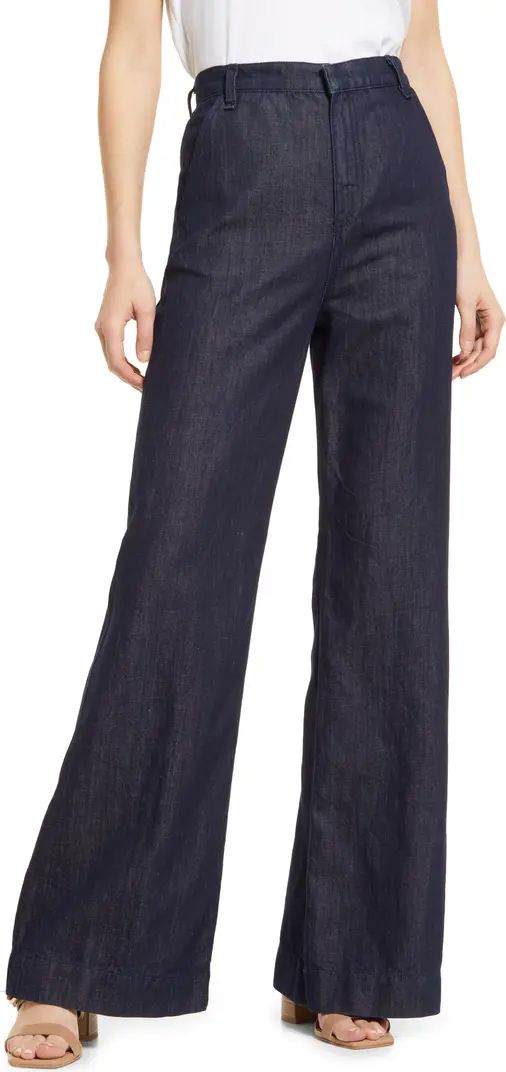 High Waist Cotton & Linen Trouser Jeans | Nordstrom