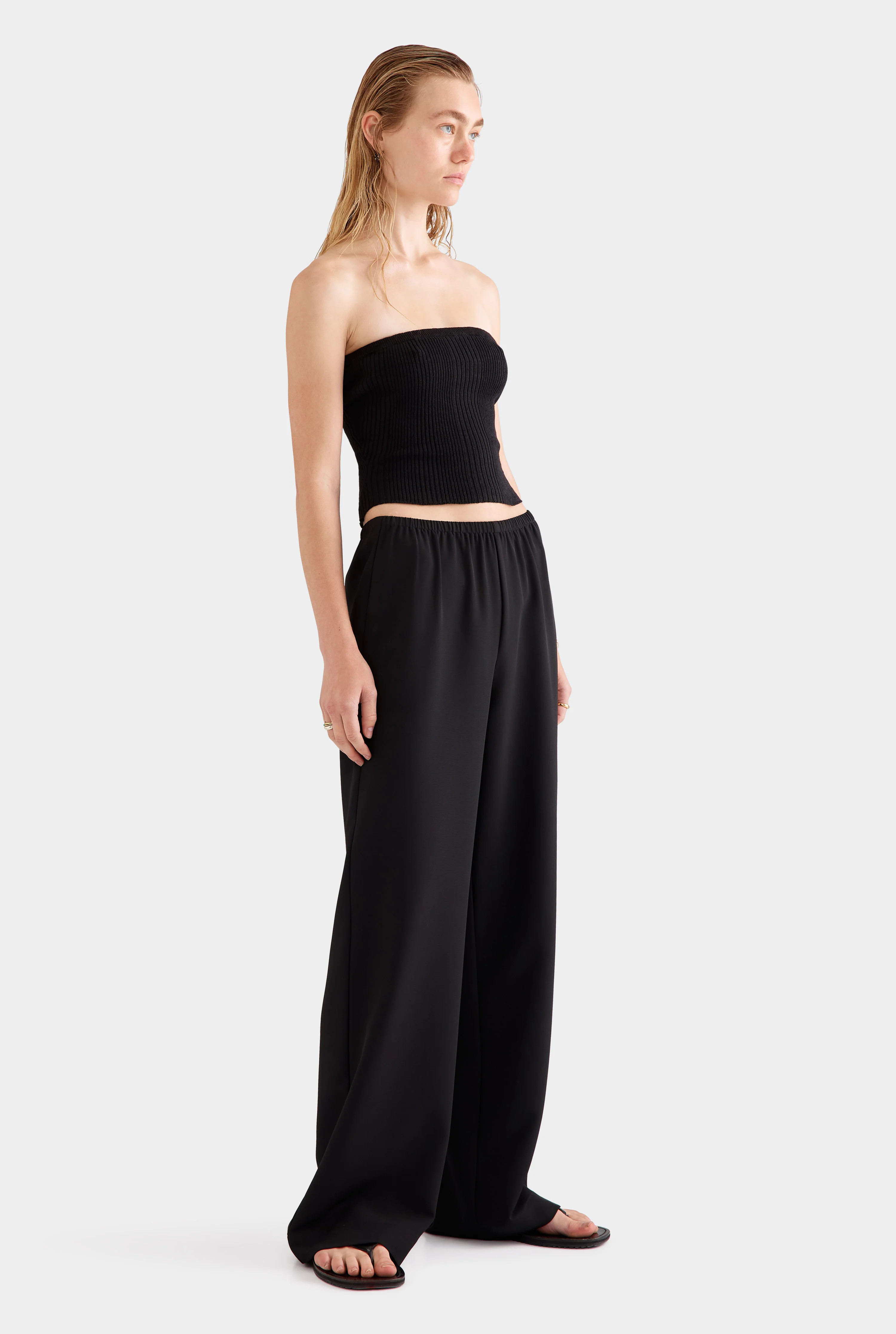 Womens Crepe Elastic Waist Pant in Black | Venroy | Venroy AU
