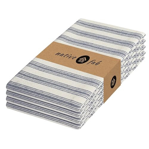 Native Fab Stripe Cloth Napkins - 18x18 inches - Set of 4-100% Cotton Soft, Breathable, Lightweight, Absorbent, Reusable Table Napkins for Dinner, Everday Use, Parties, Weddings, Lunch - Navy Blue | Amazon (US)